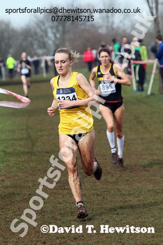 Lily Partridge (Surrey) leads Katie Brough (Cheshire) during the senior womens Inter Counties Cross Country, Cofton Park, Birmingham. Photo: David T. Hewitson/Sports for All Pics